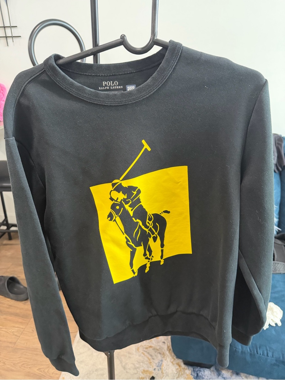 Polo by Ralph Lauren Black Crewneck Sweater with Yellow Polo Player Graphic